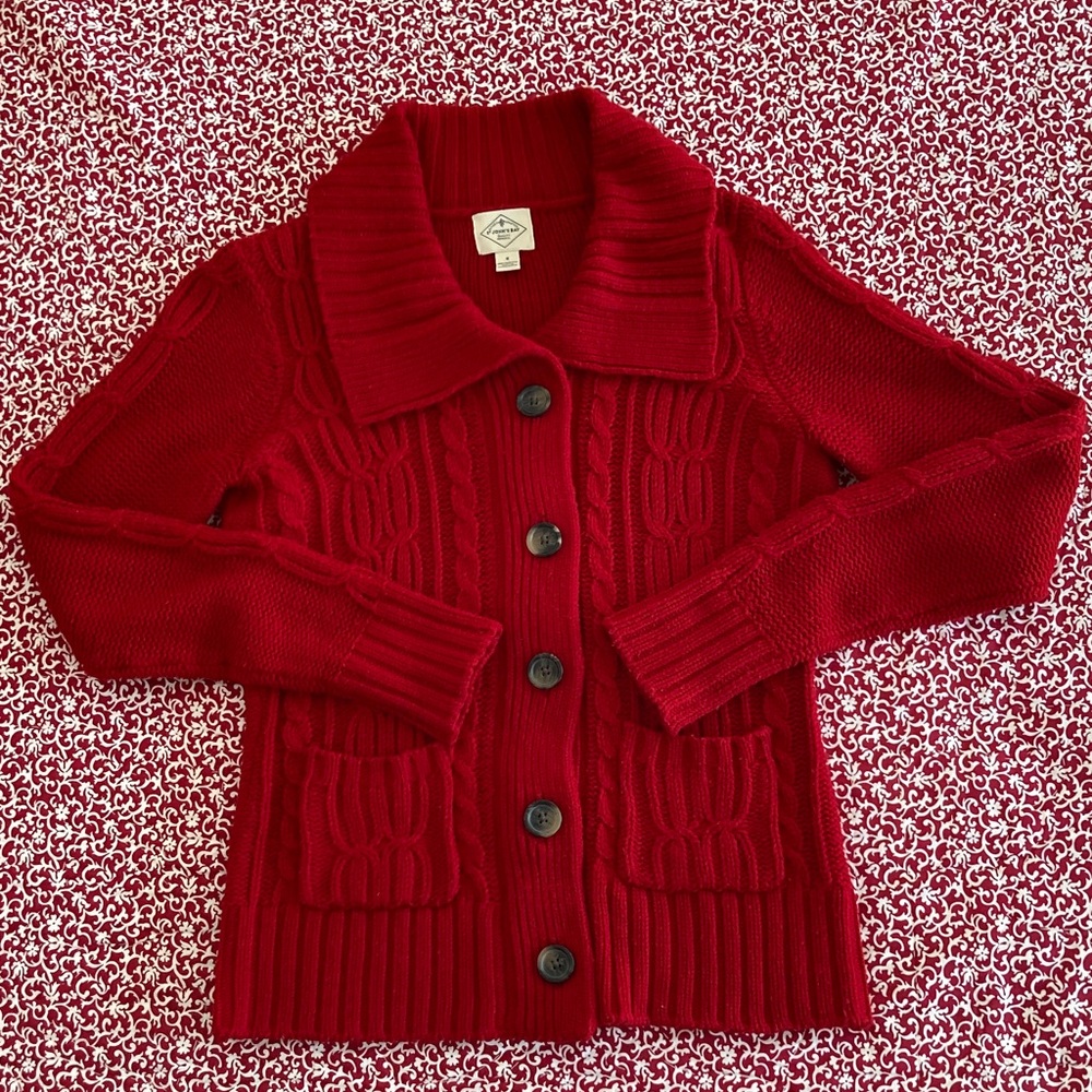 St John’s Bay Vintage Red Cable Knit Cardigan S